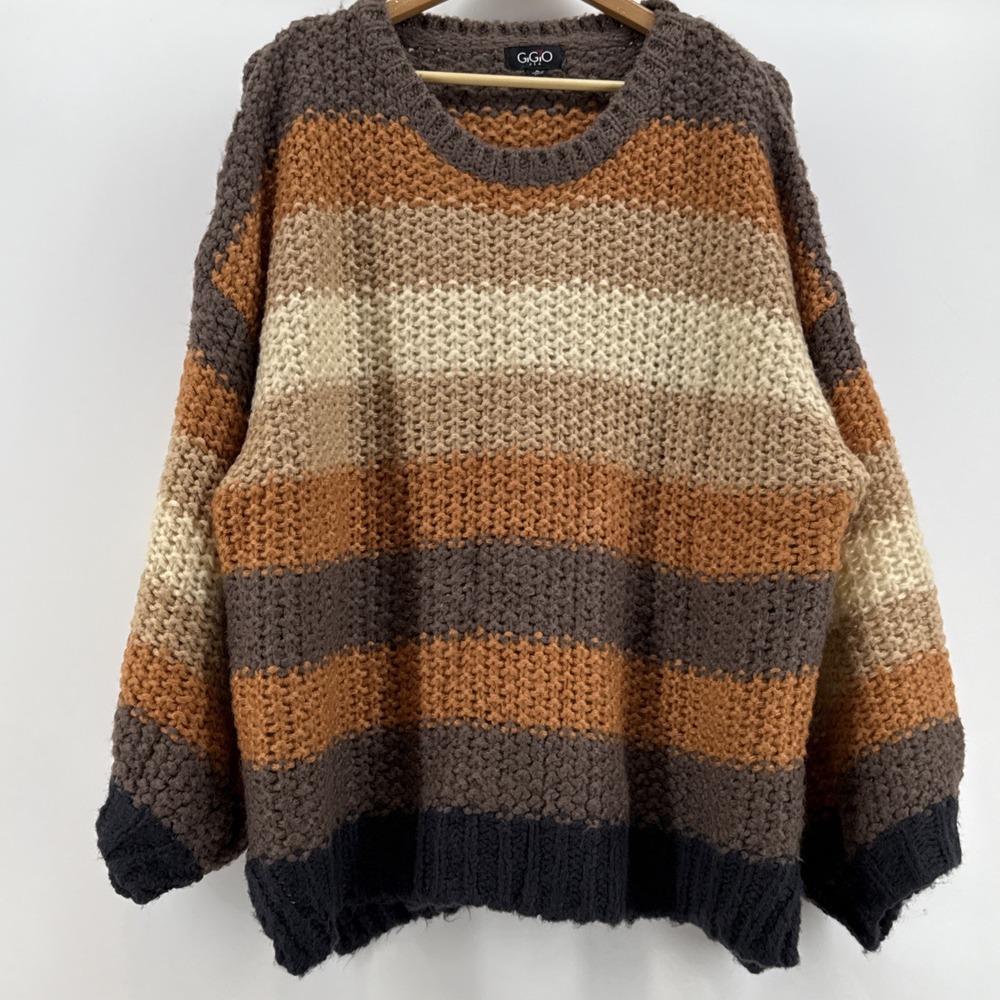GiGiO by Umgee USA Oversized Sweater Pull On Gold Brown Pumpkin Chunky Knit S